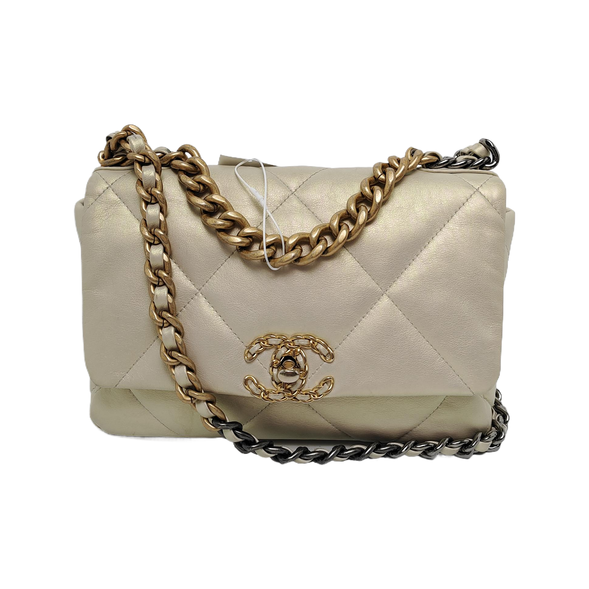 CHANEL 19 Pequeño Piel de Becerro Acolchada Metalizada