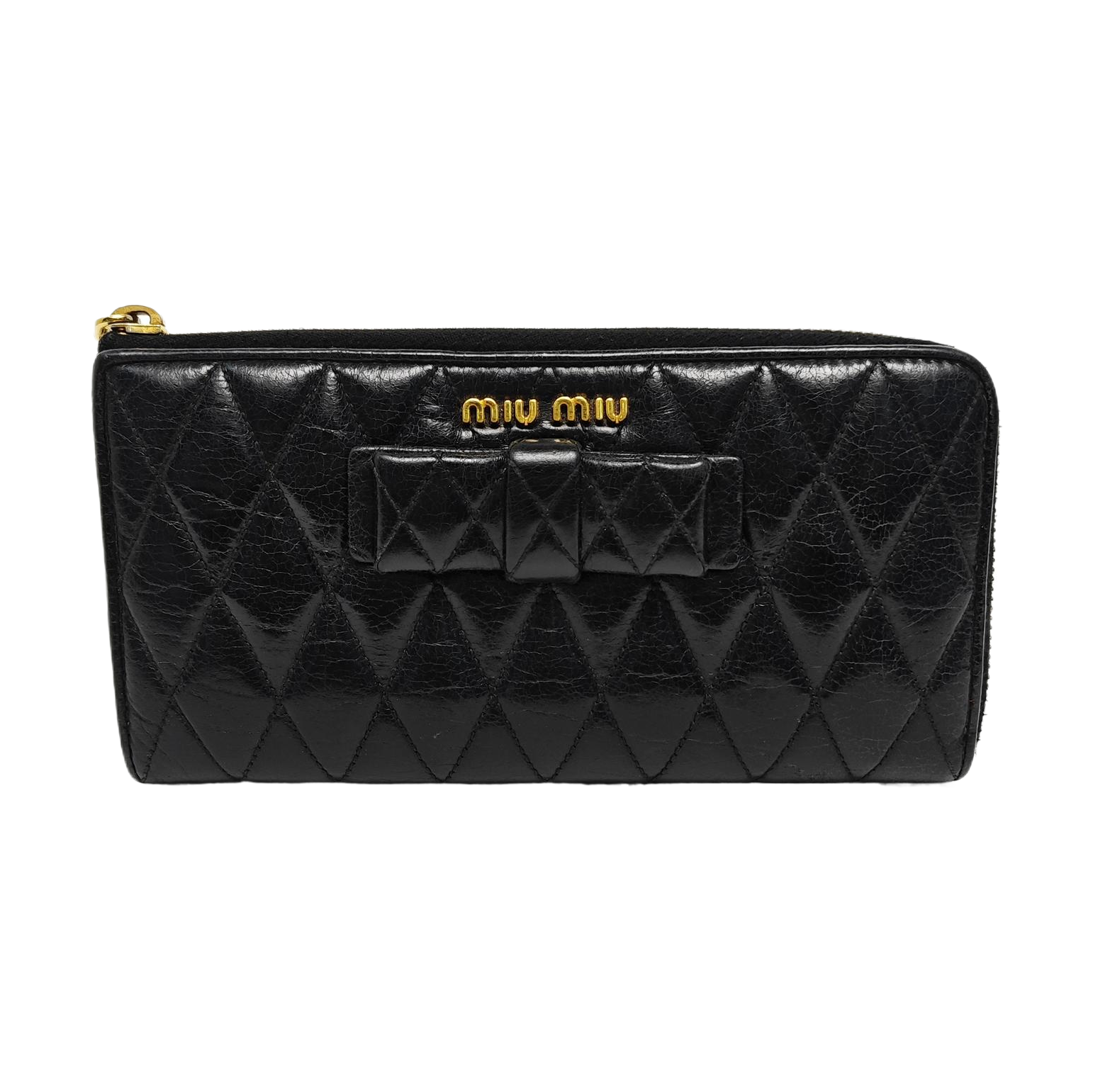 Zipper Wallet Quilted Lambskin Black Wallet