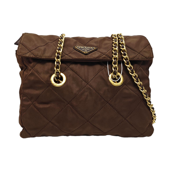 Quilted Nylon Shoulder Bag Brown
