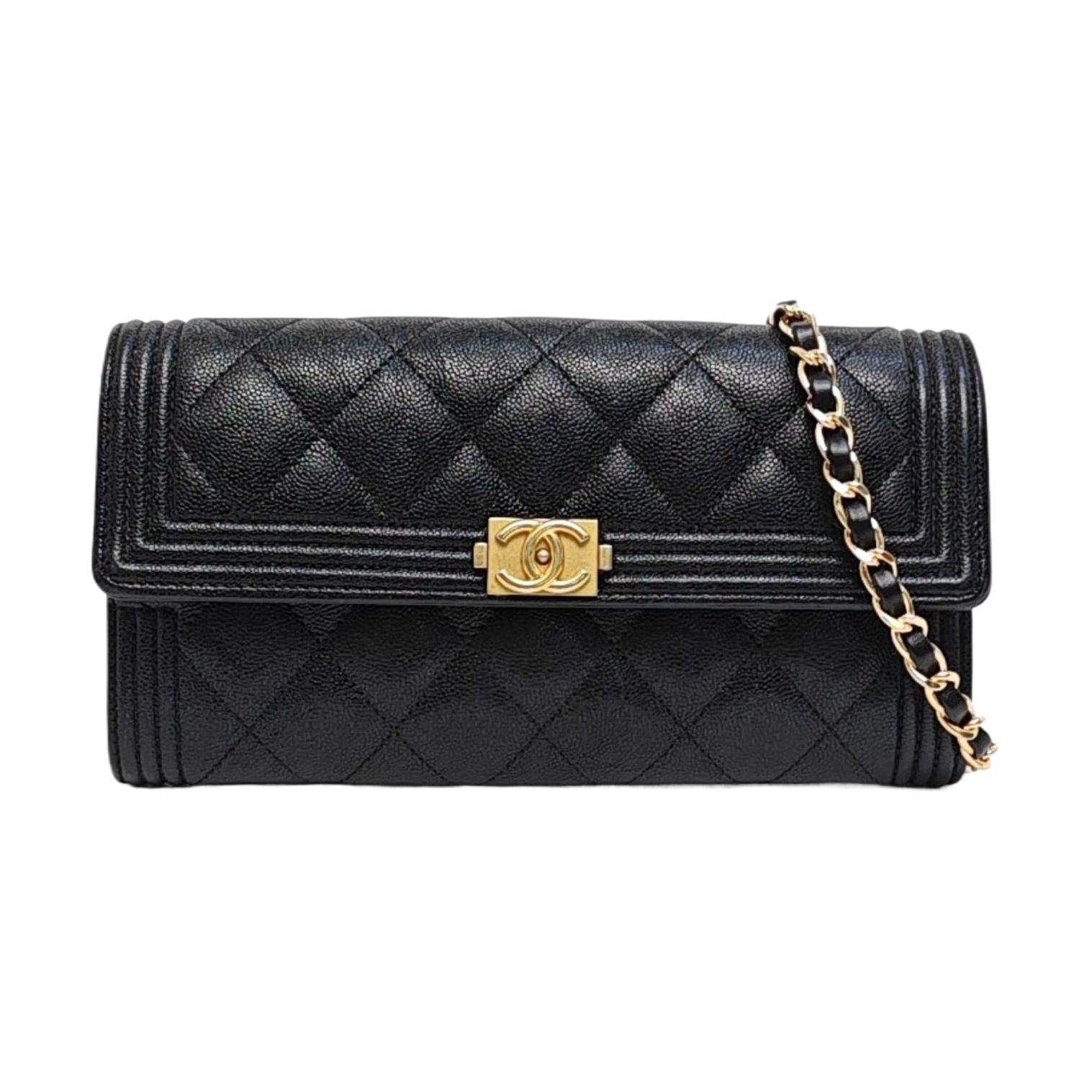 Cartera BOY CHANEL de piel de becerro granulada acolchada negra