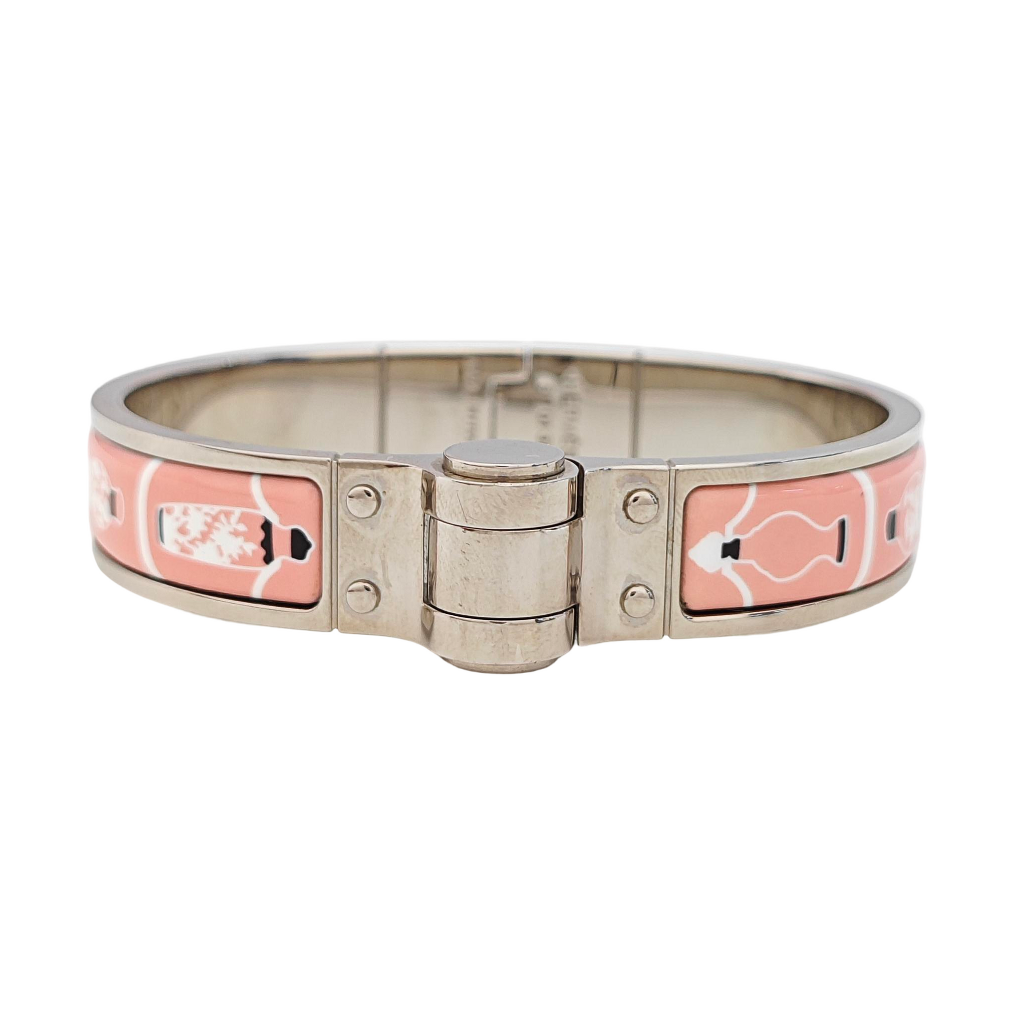 Enamel Hinged Bracelet Metal Silver Bangle