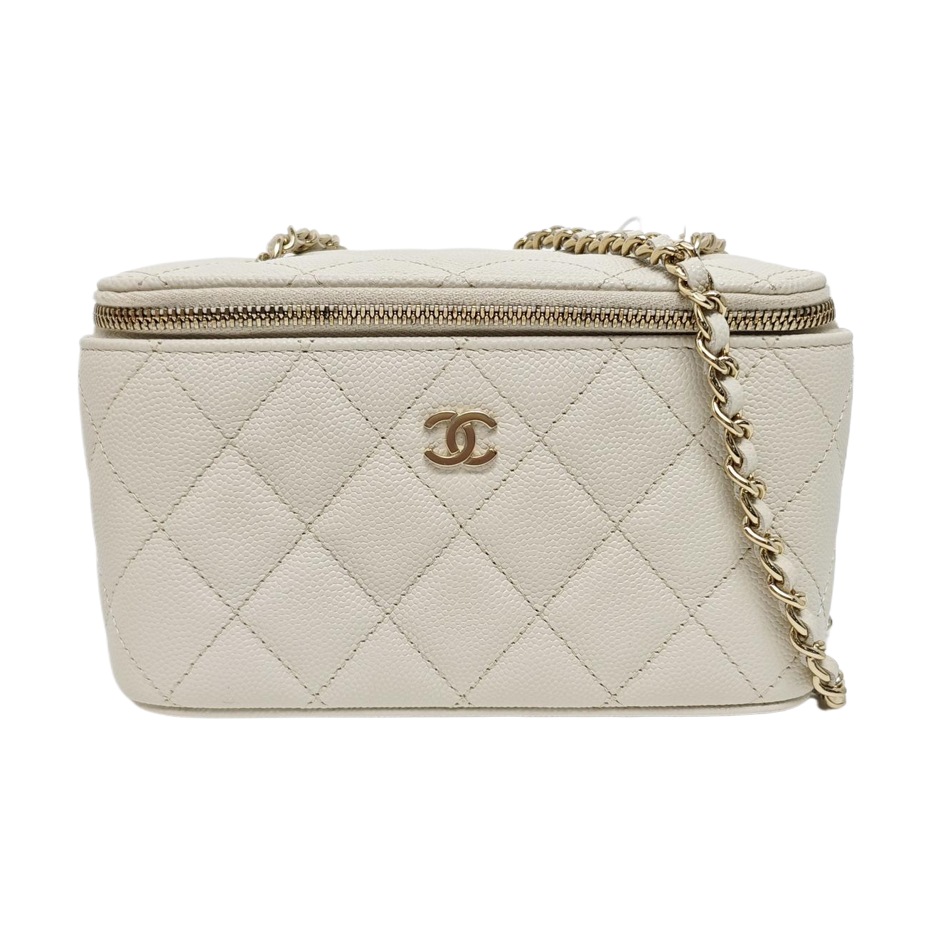 VANITY CASE Small Quilted Grained Calfskin White