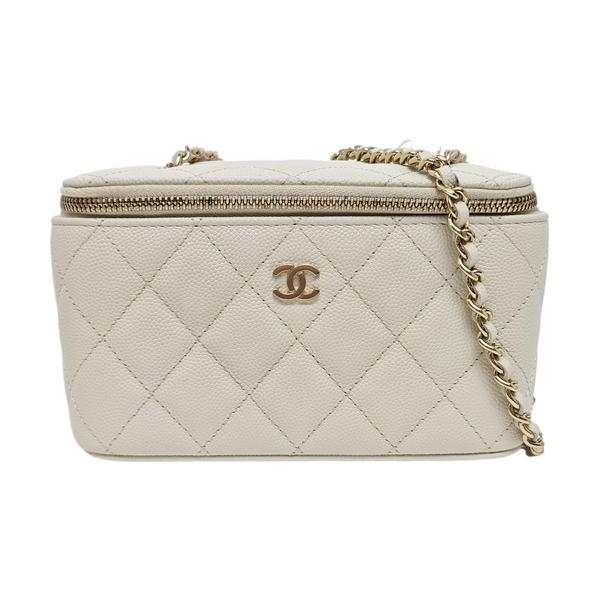 VANITY CASE Small Quilted Grained Calfskin White