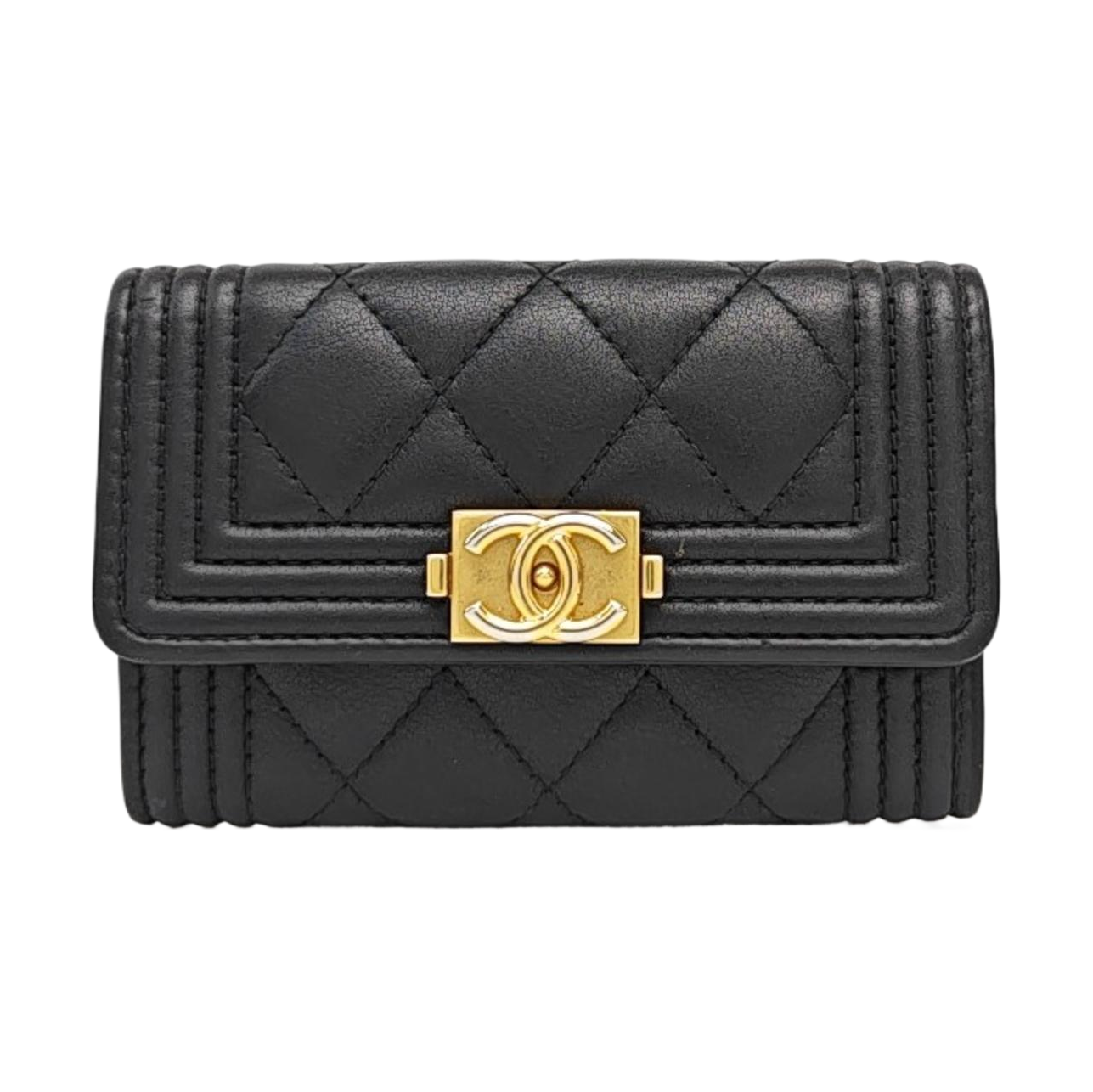 BOY CHANEL Quilted Calfskin Black Card Holder