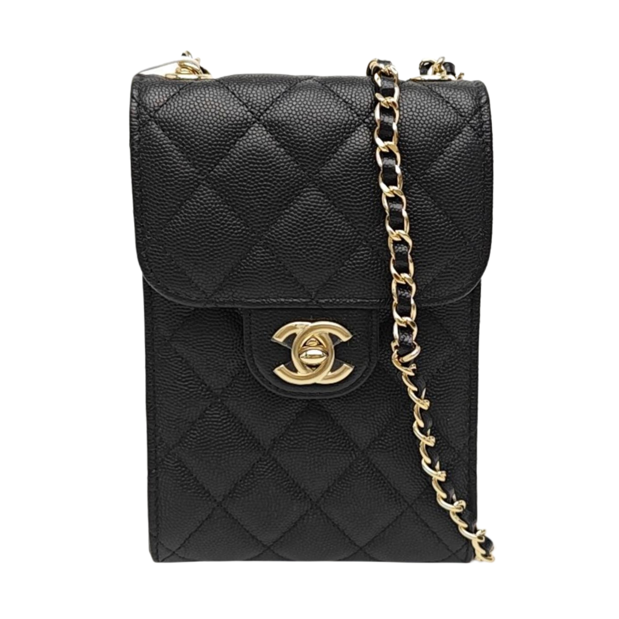 Quilted Grained Calfskin Shoulder Bag Black