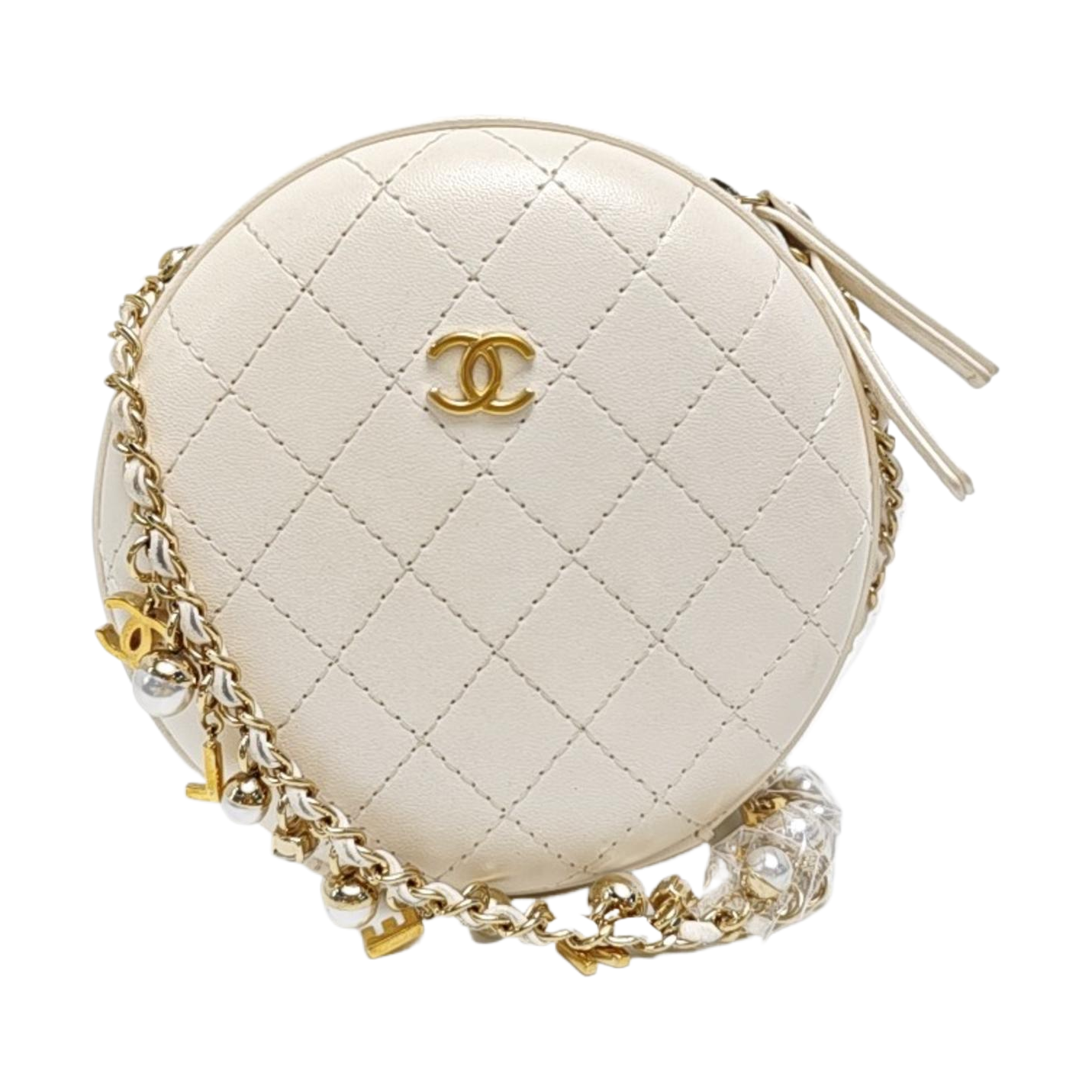 ROUND Quilted Lambskin White
