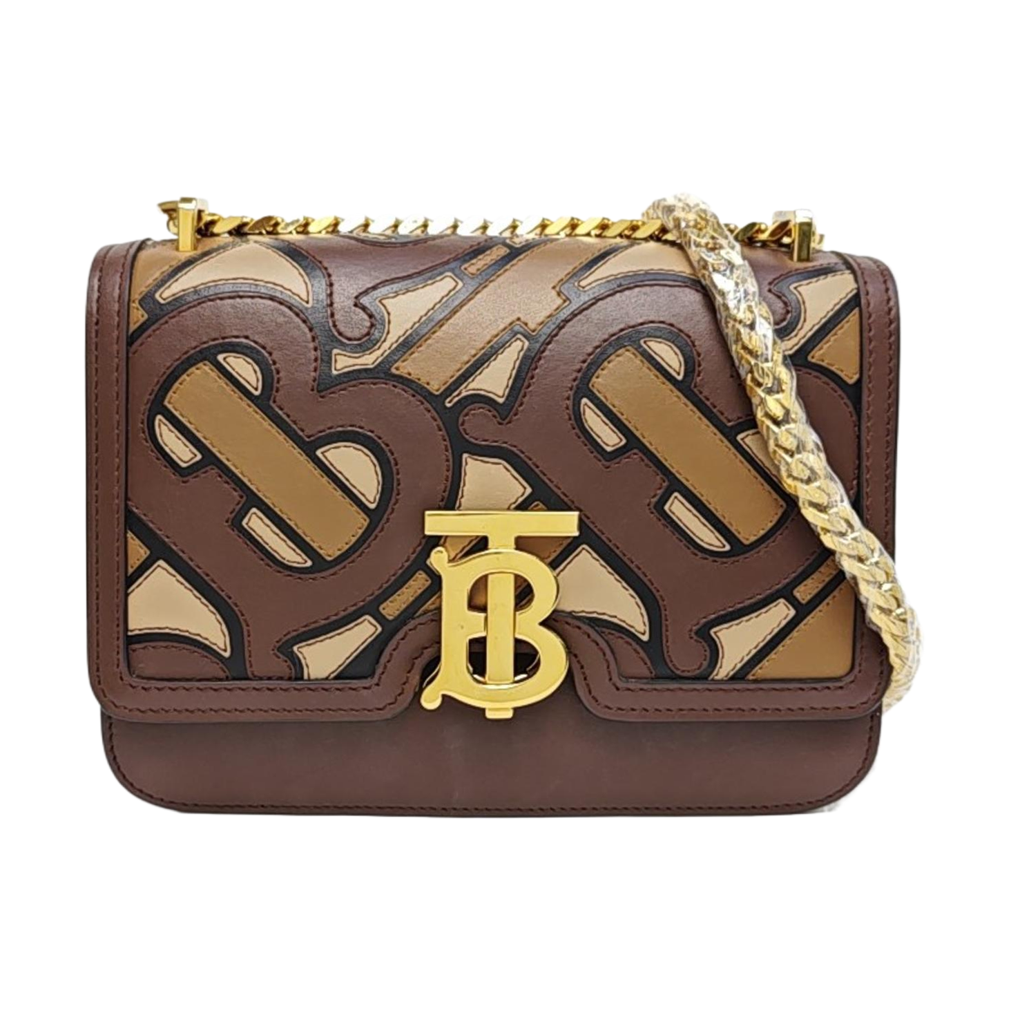 TB Small Quilted Calfskin Brown