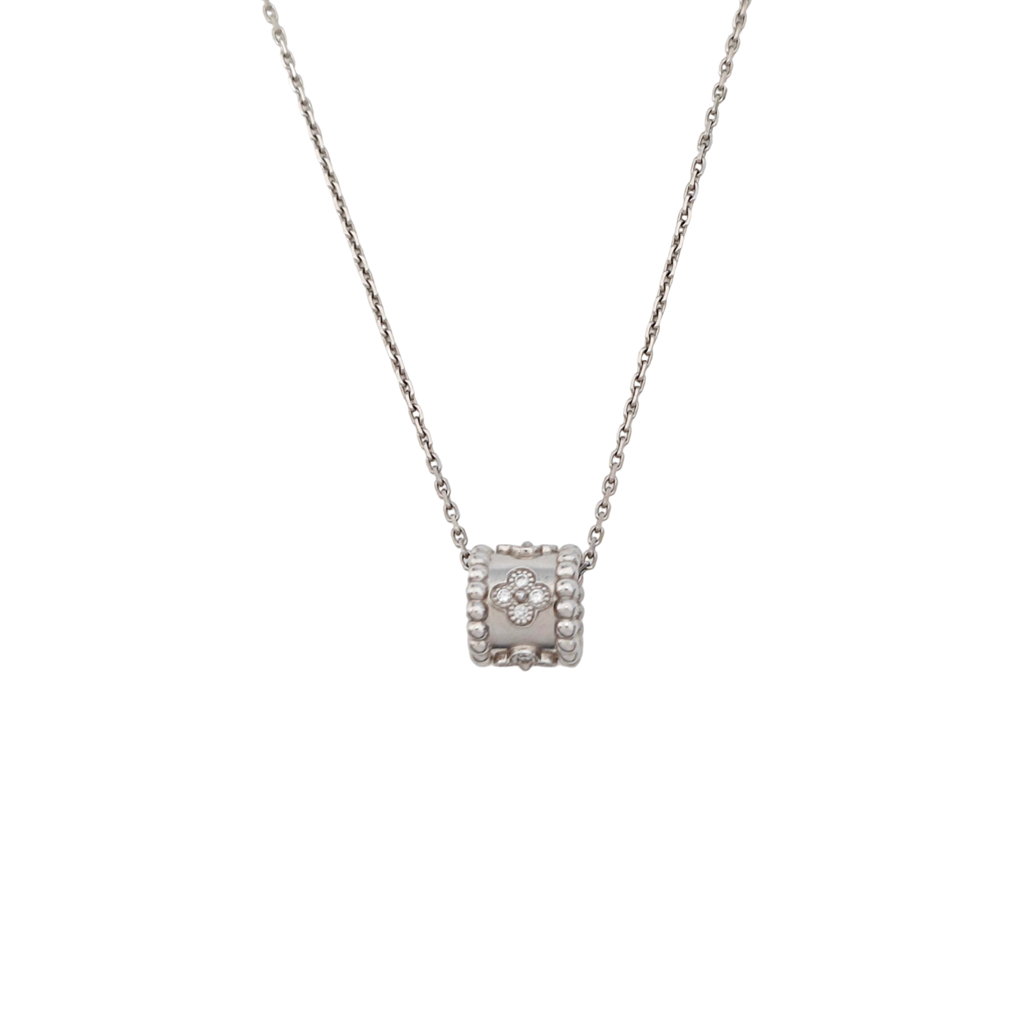 Perlée Clovers 18k White Gold Silver Necklace