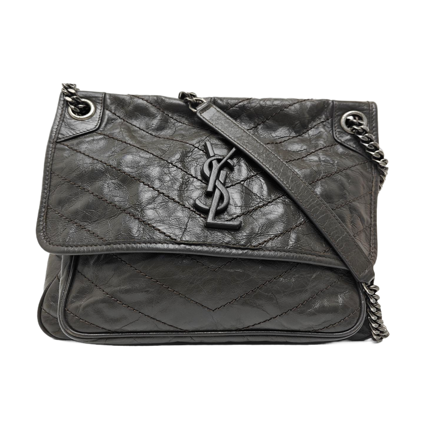 NIKI Medium Chevron Calfskin Gray