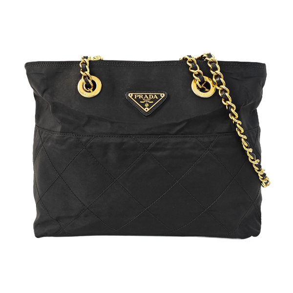 Chain Tote Quilted Nylon Black