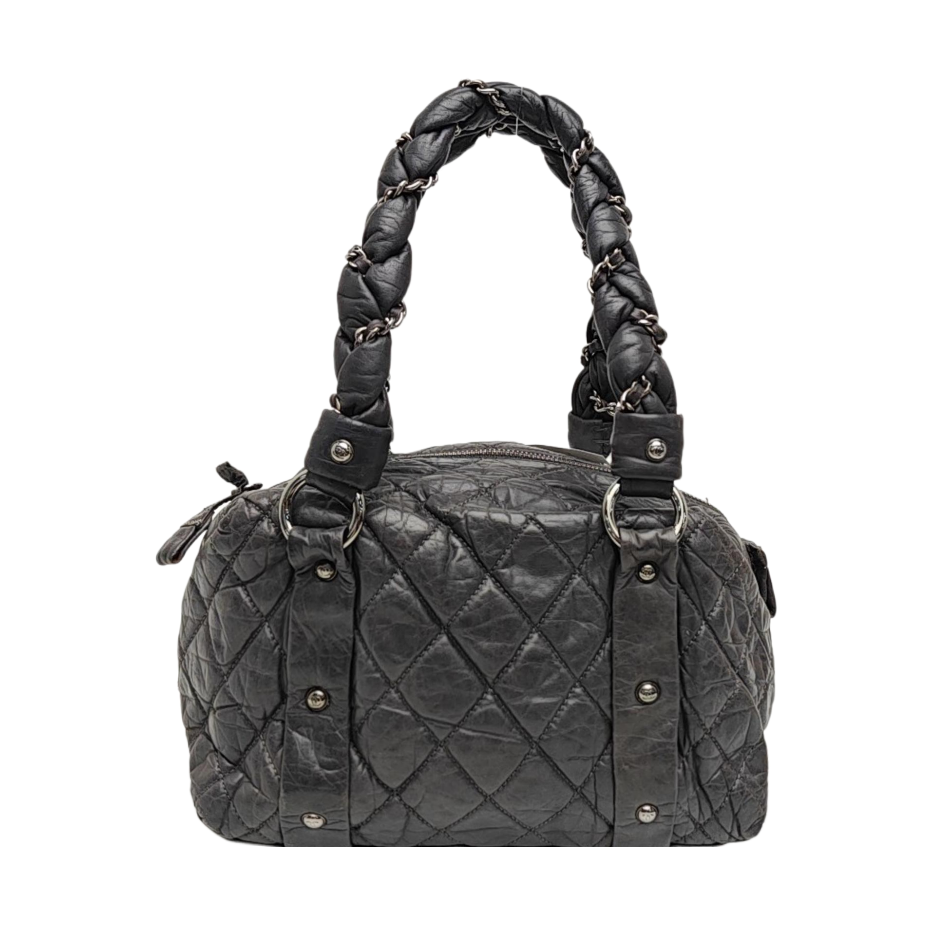 Quilted Calfskin Top Handle Bag Gray
