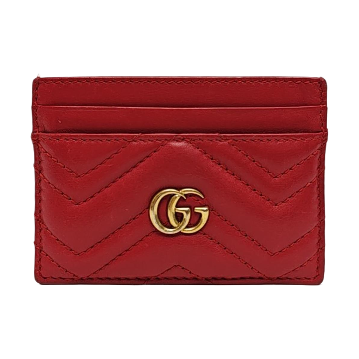 Authenticated pre-owned  GG Marmont Quilted Calfskin Red Card Holder - Card Holder at Looply