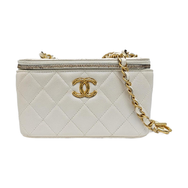 VANITY CASE Small Quilted Grained Calfskin White