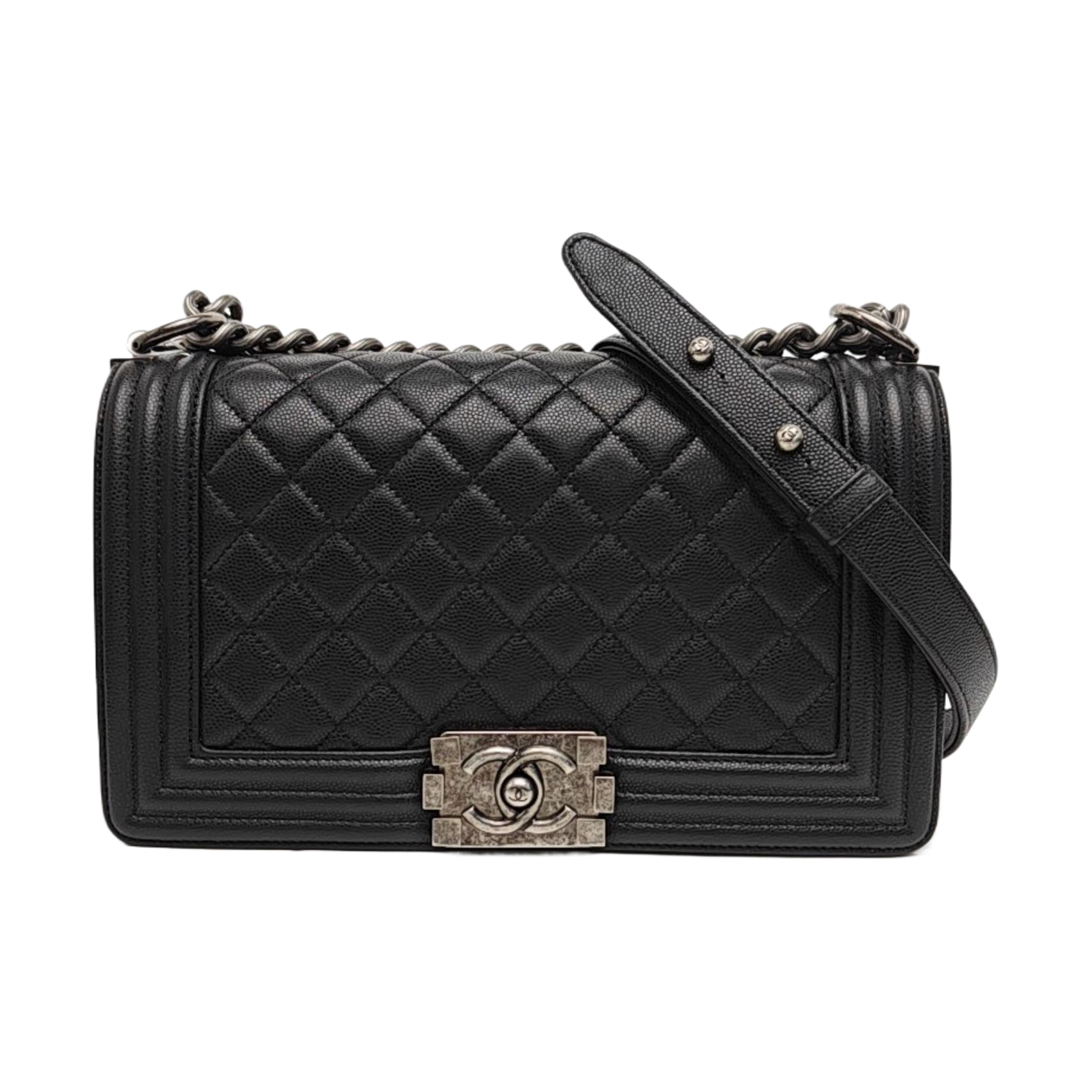 BOY CHANEL Medium Quilted Grained Calfskin Black