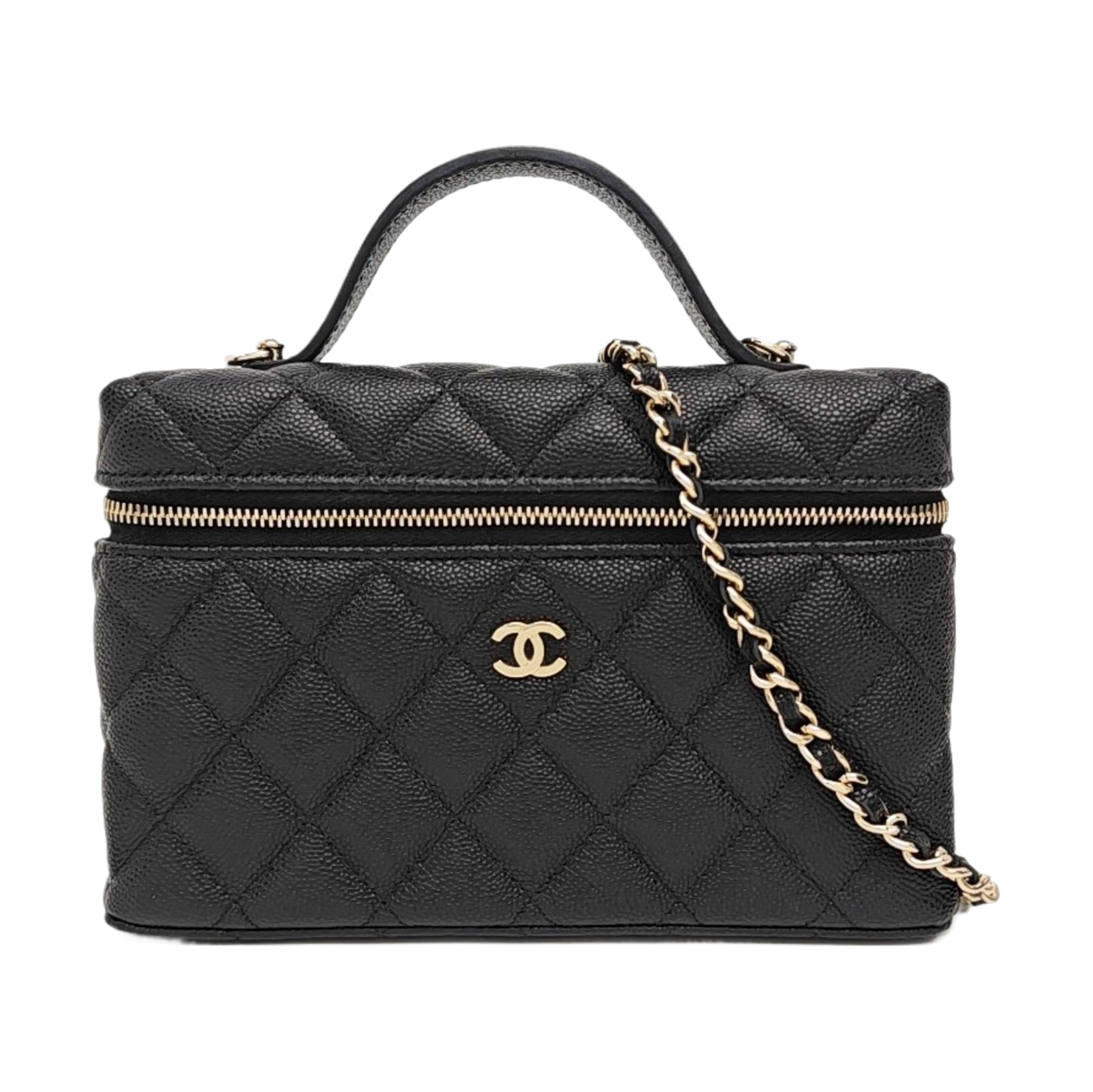 Quilted Grained Calfskin Shoulder Bag Black