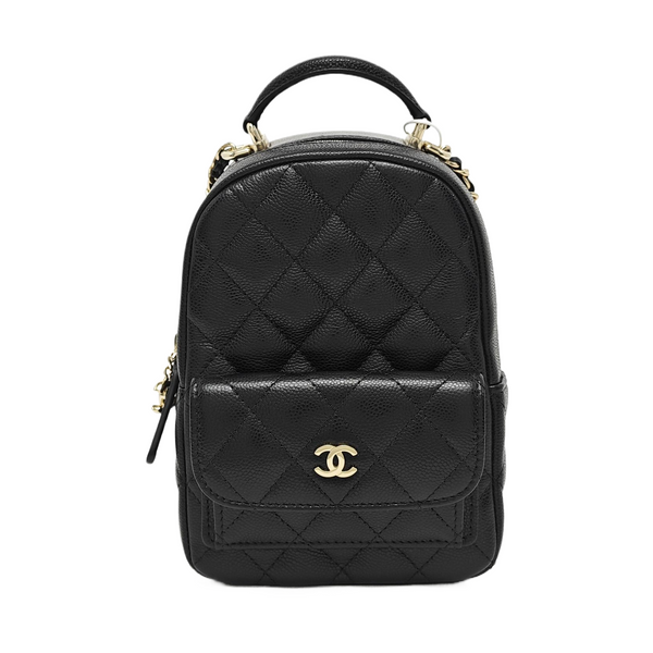 Quilted Grained Calfskin Backpack Mini Black