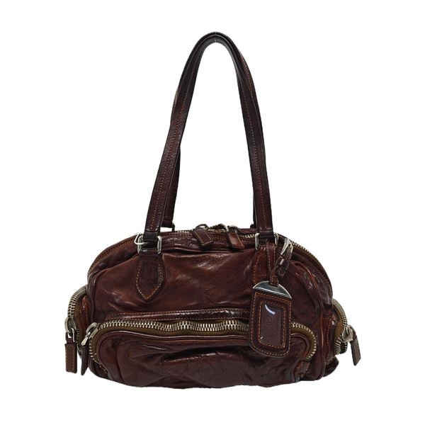 Leather Top Handle Bag Brown
