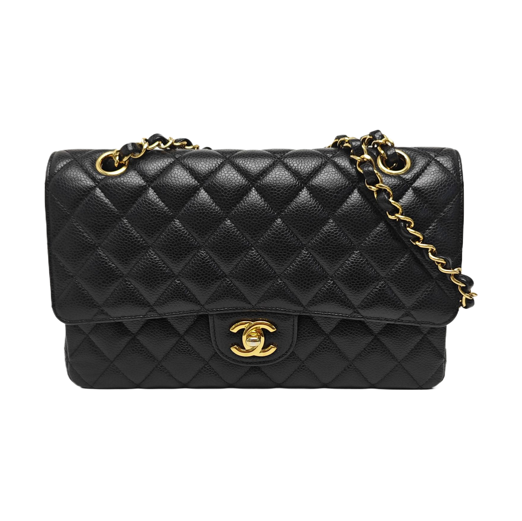 CLASSIC FLAP Medium Quilted Grained Calfskin Black