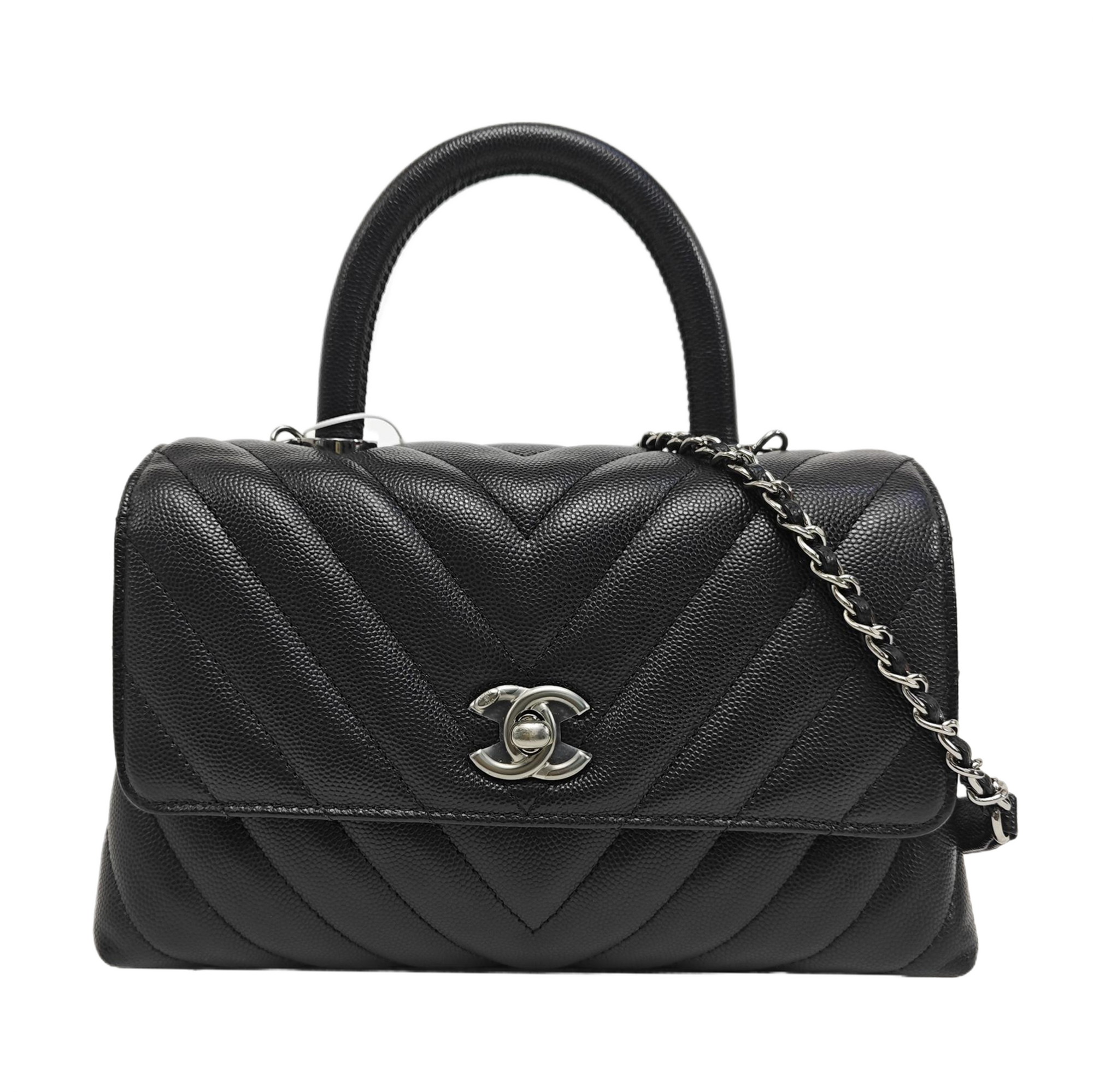 COCO HANDLE Small Chevron Grained Calfskin Black