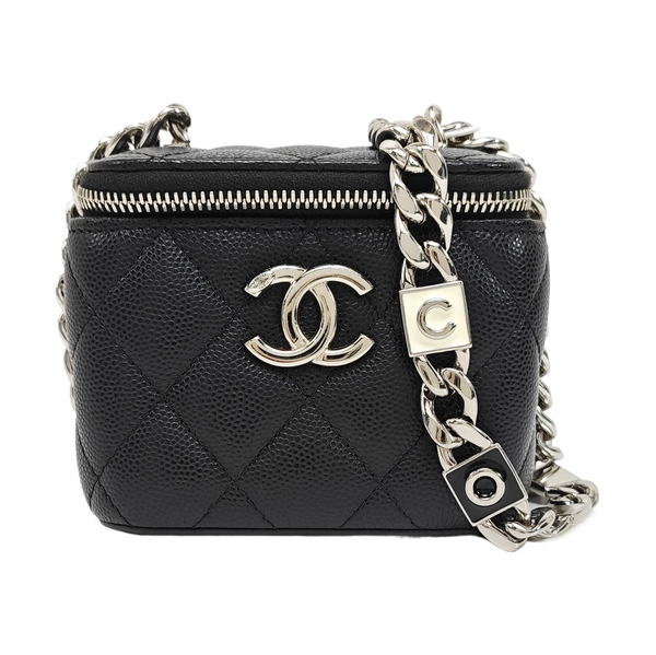 Quilted Grained Calfskin Shoulder Bag Black