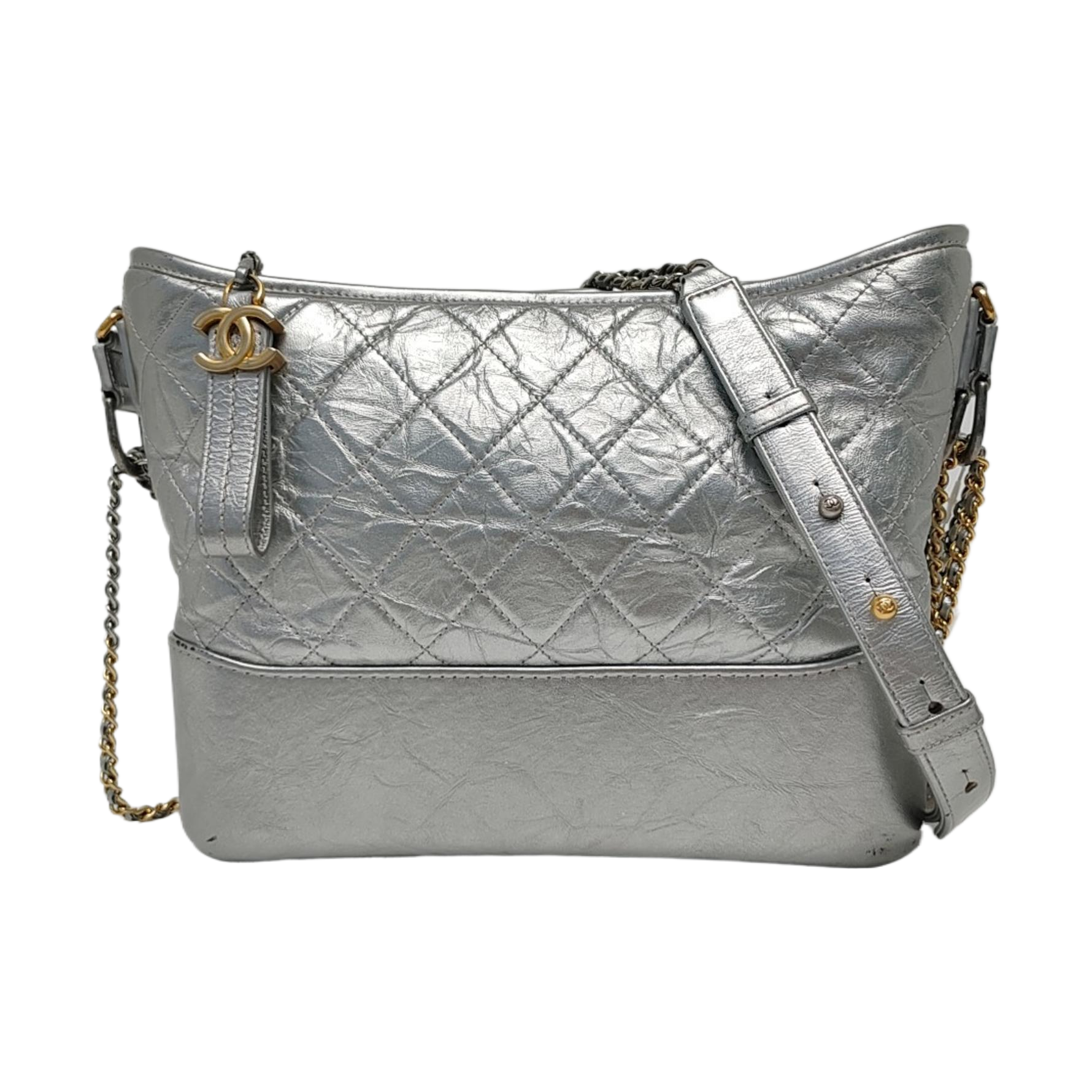 GABRIELLE Medium Quilted Calfskin Silver