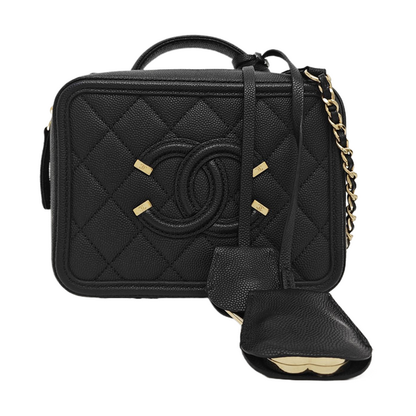 FILIGREE Small Quilted Grained Calfskin Black