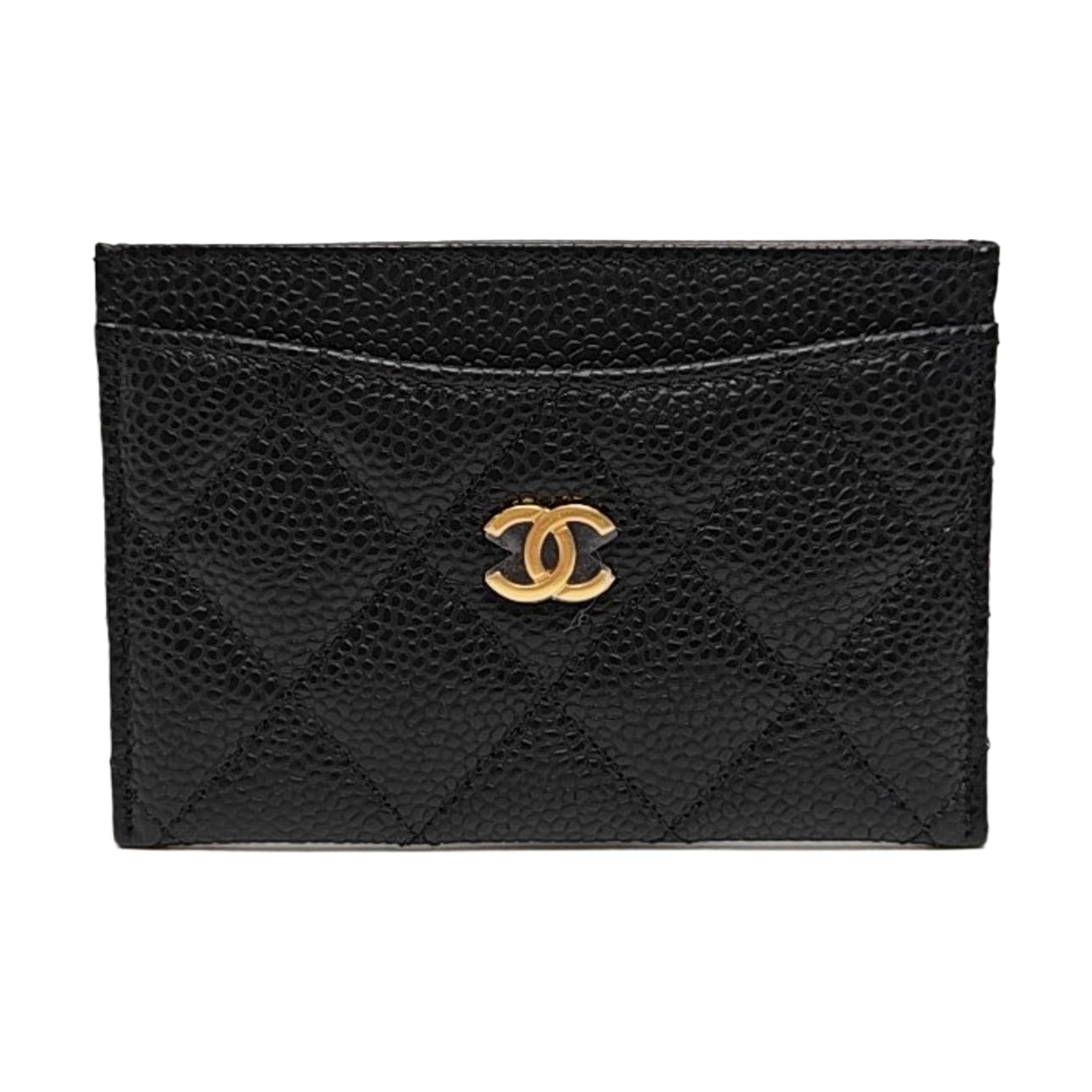 Quilted Grained Calfskin Card Holder Black