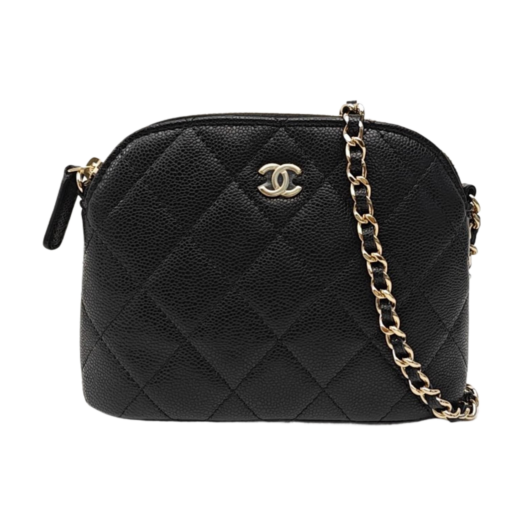Quilted Grained Calfskin Shoulder Bag Black
