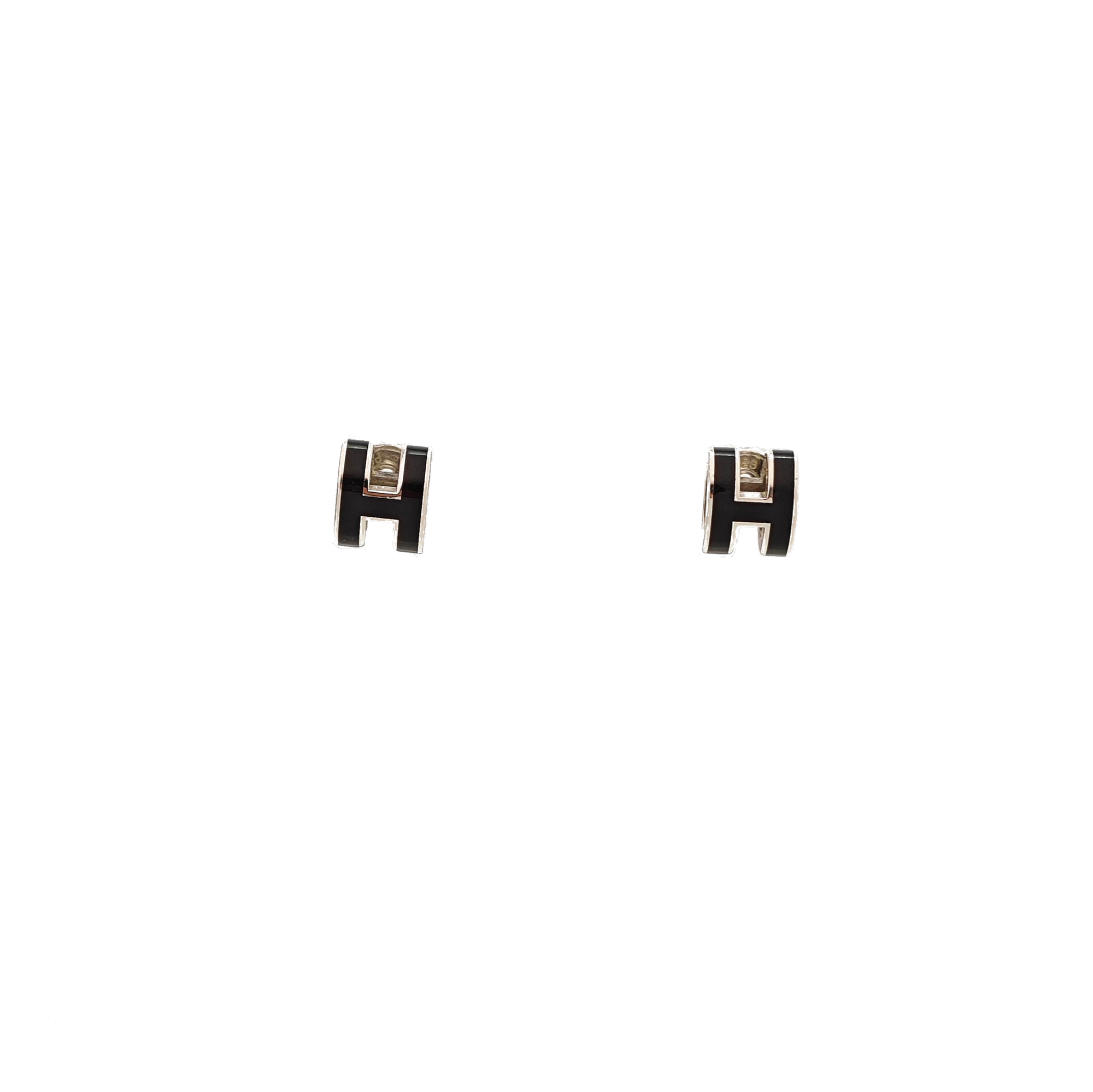 Pop H Metal Black Stud Earrings