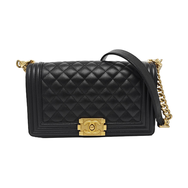 BOY CHANEL Medium Quilted Grained Calfskin Black