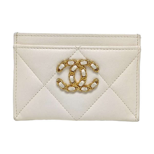 Authenticated pre-owned  CHANEL 19 Quilted Lambskin White Card Holder - Card Holder at Looply