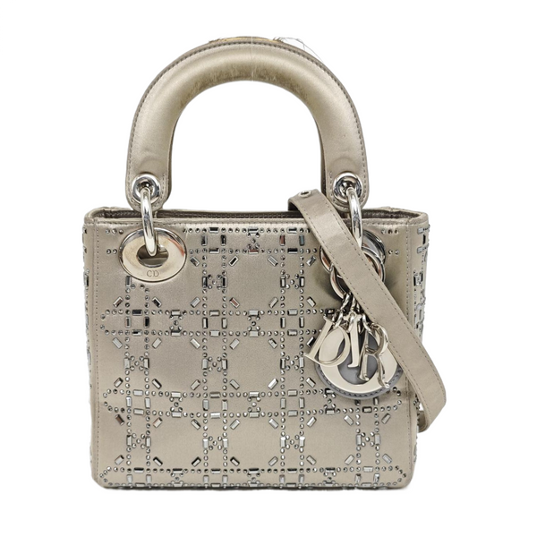 Authenticated pre-owned  Lady Dior Mini Cannage Silk Satin Gray - Tote Bag at Looply