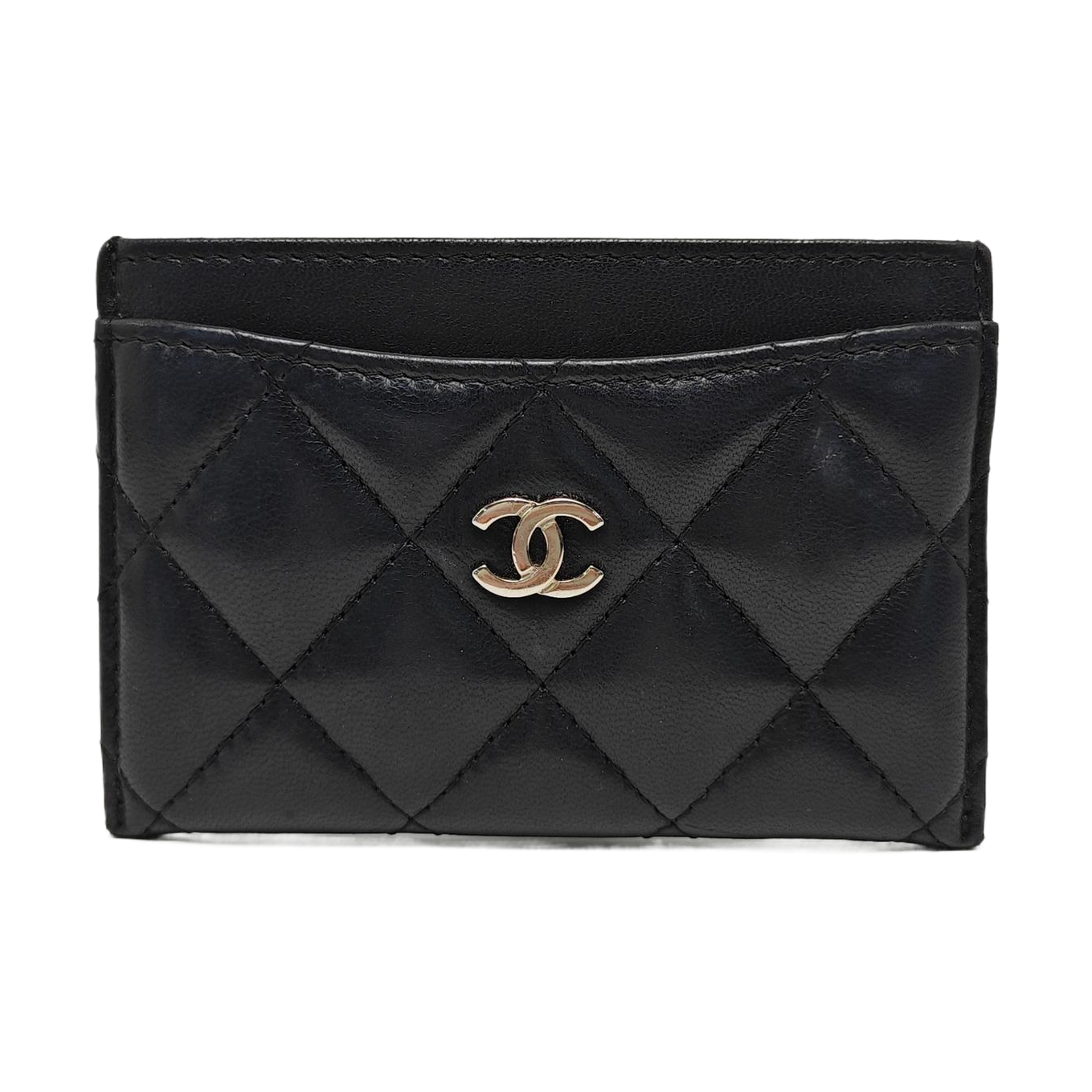 Quilted Lambskin Card Holder Black