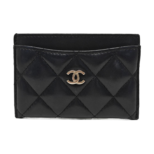 Quilted Lambskin Card Holder Black