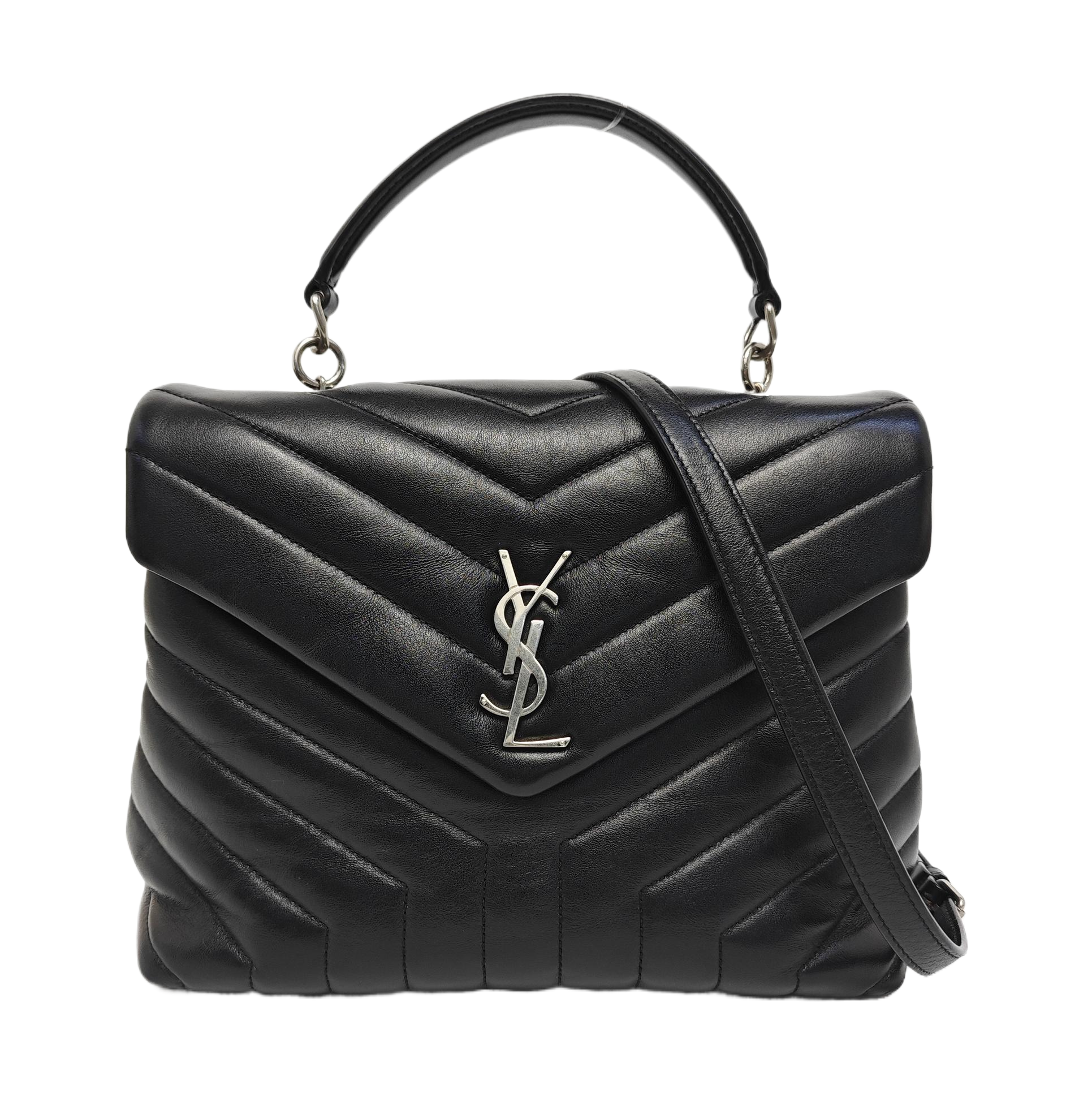 LOULOU TOP HANDLE Chevron Calfskin Black