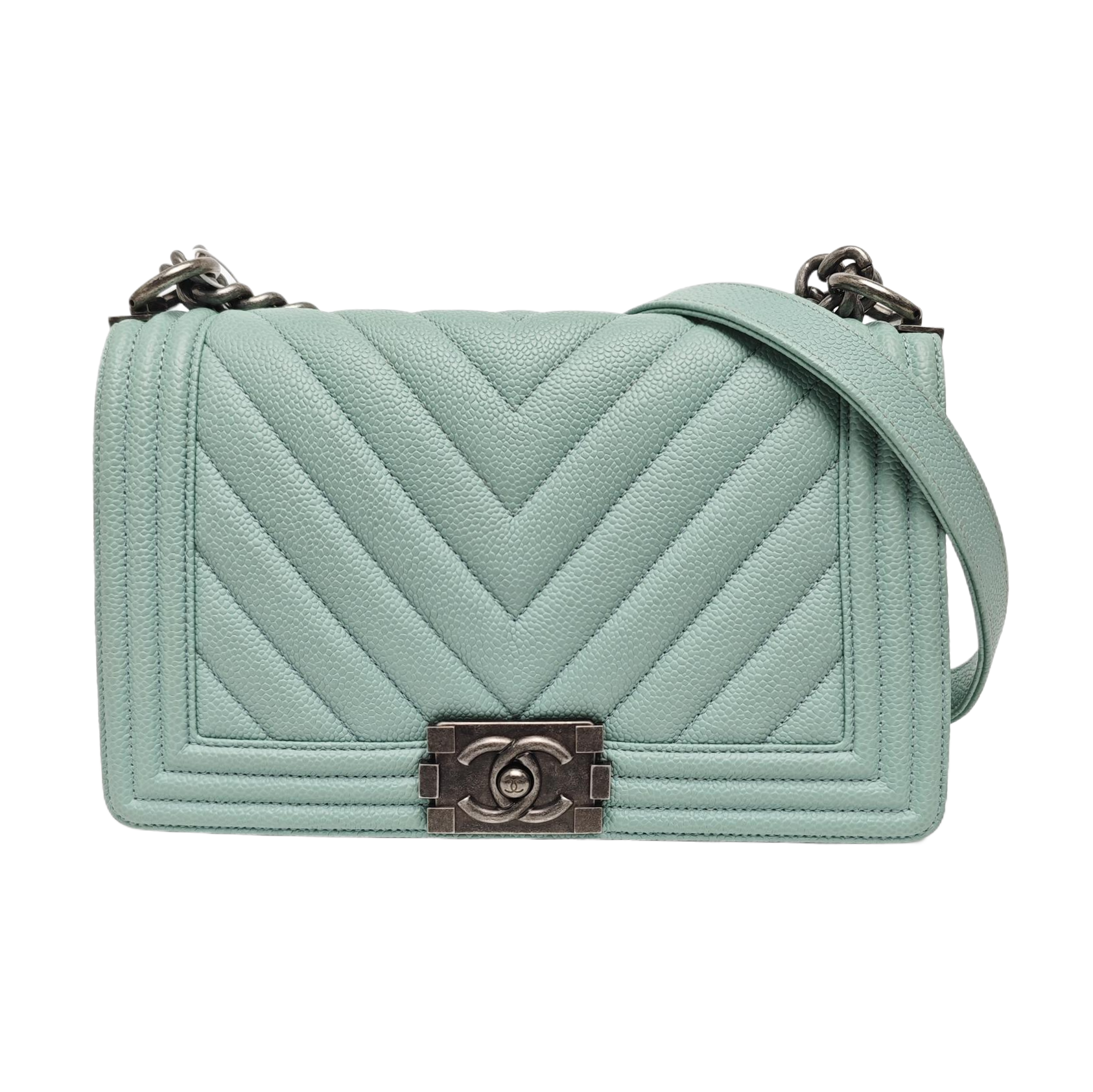 BOY CHANEL Medium Chevron Grained Calfskin Blue