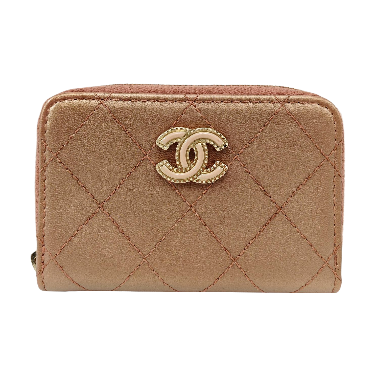 Quilted Lambskin Card Holder Beige