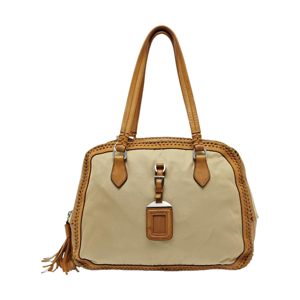 Fabric Top Handle Bag Beige