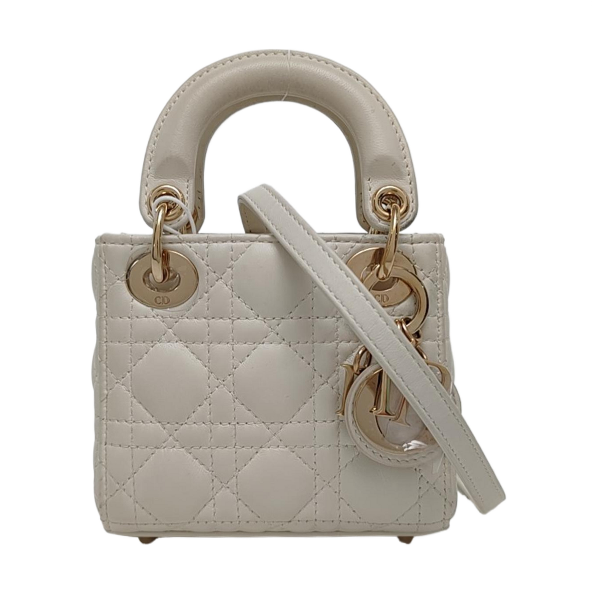 Authenticated pre-owned  Lady Dior Super Mini Cannage Lambskin White - Tote Bag at Looply