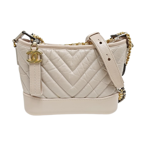 GABRIELLE Small Chevron Calfskin Beige