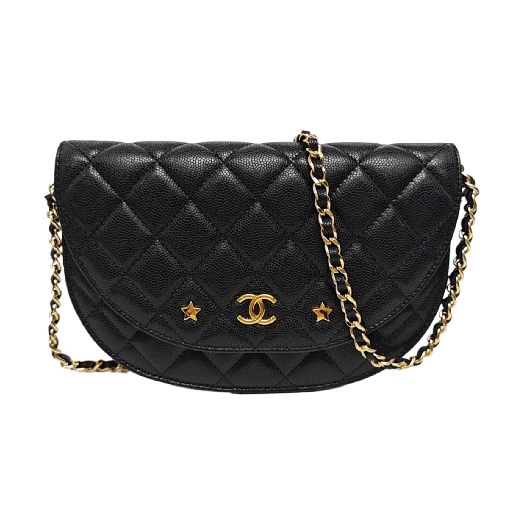 Quilted Grained Calfskin Shoulder Bag Black