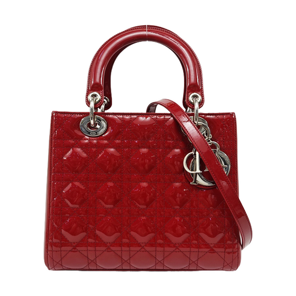 Lady Dior Medium Cannage Patent Leather Red