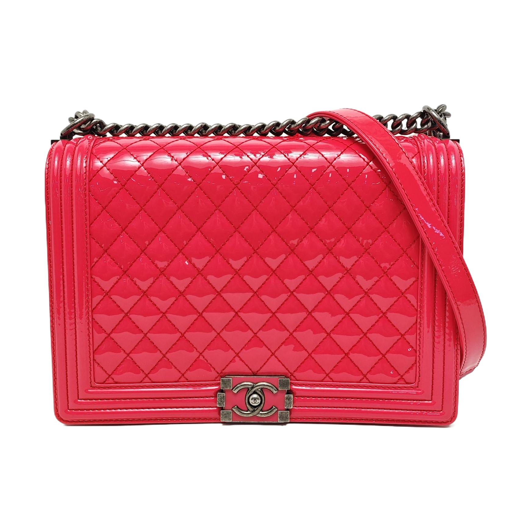 BOY CHANEL Maxi Quilted Patent Leather Red