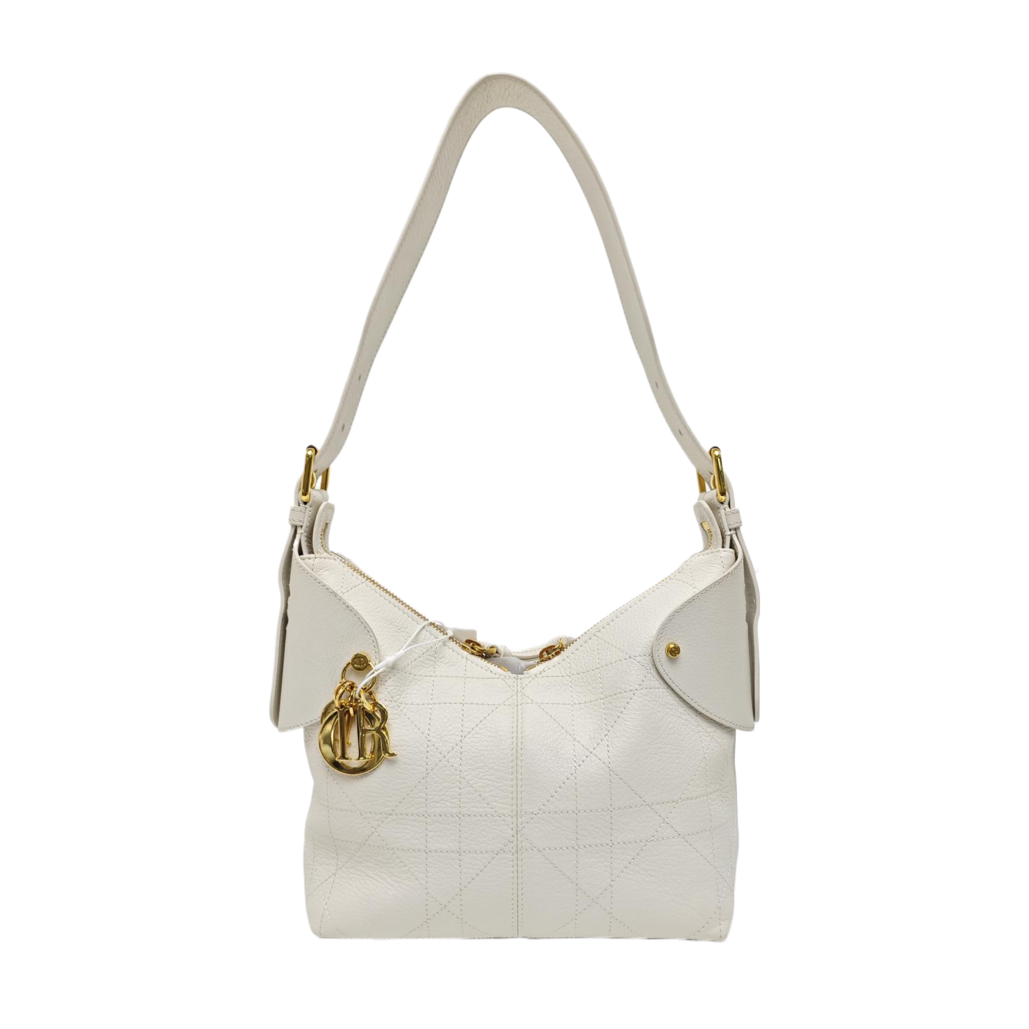 Cannage Calfskin Shoulder Bag Small White
