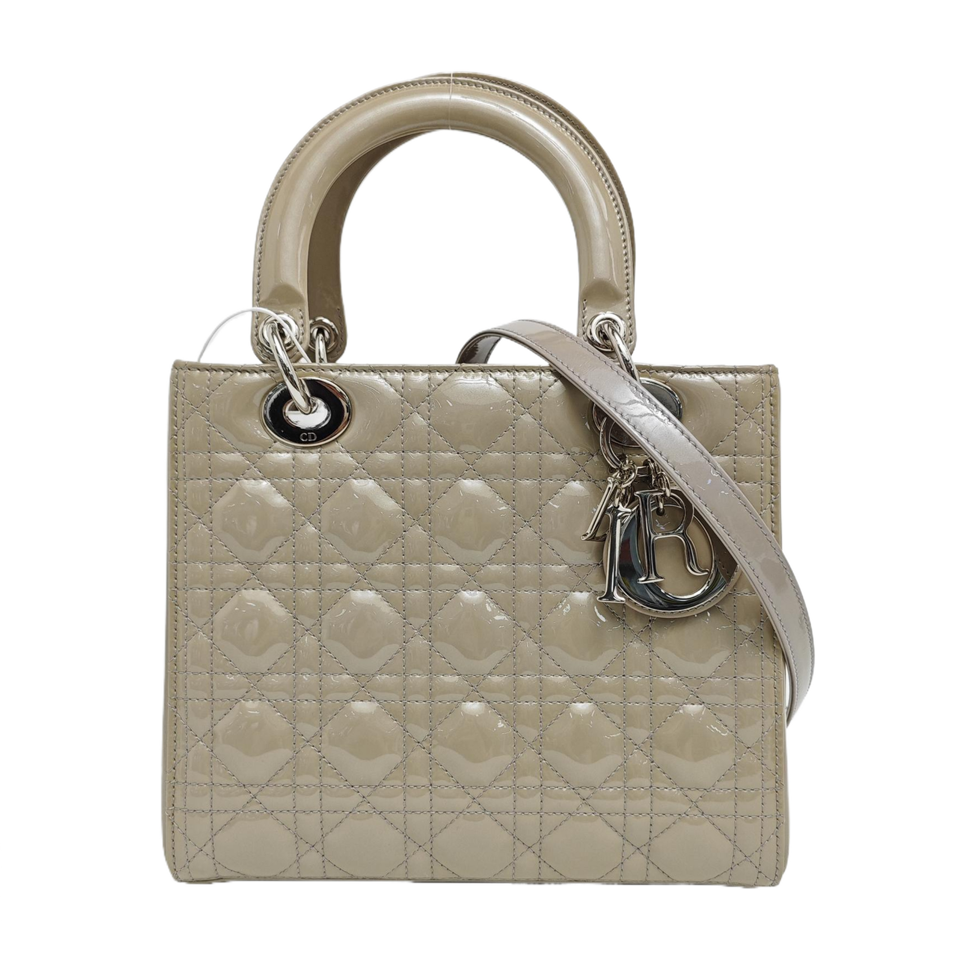 Lady Dior Medium Quilted Patent Leather Gray
