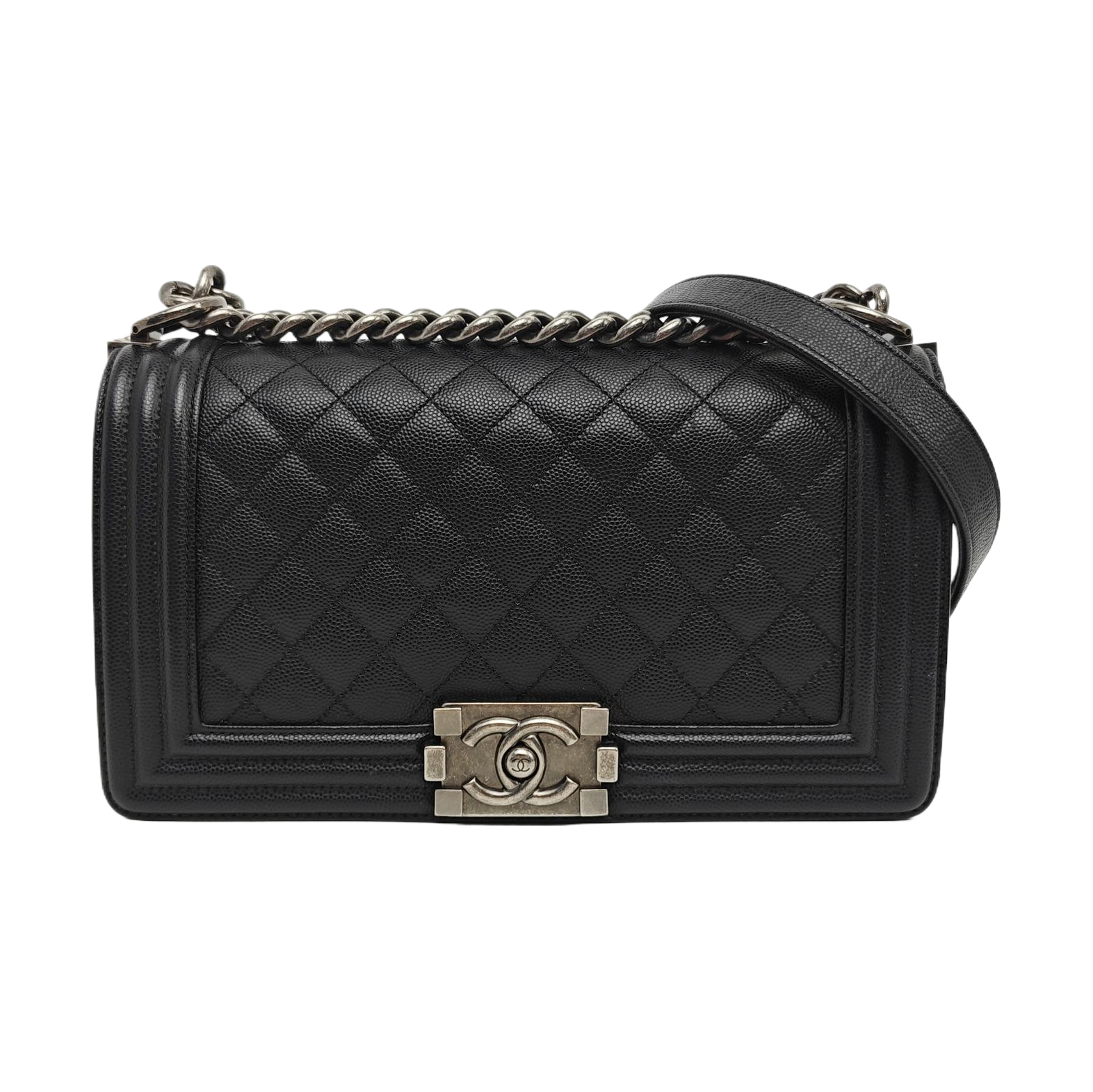 BOY CHANEL Medium Quilted Grained Calfskin Black