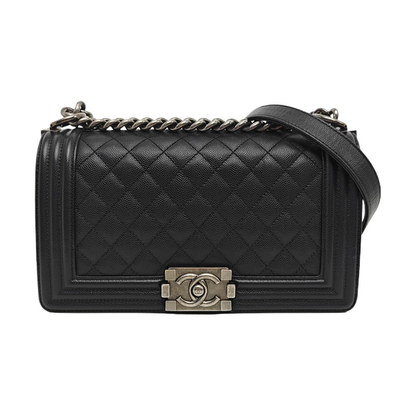BOY CHANEL Medium Quilted Grained Calfskin Black