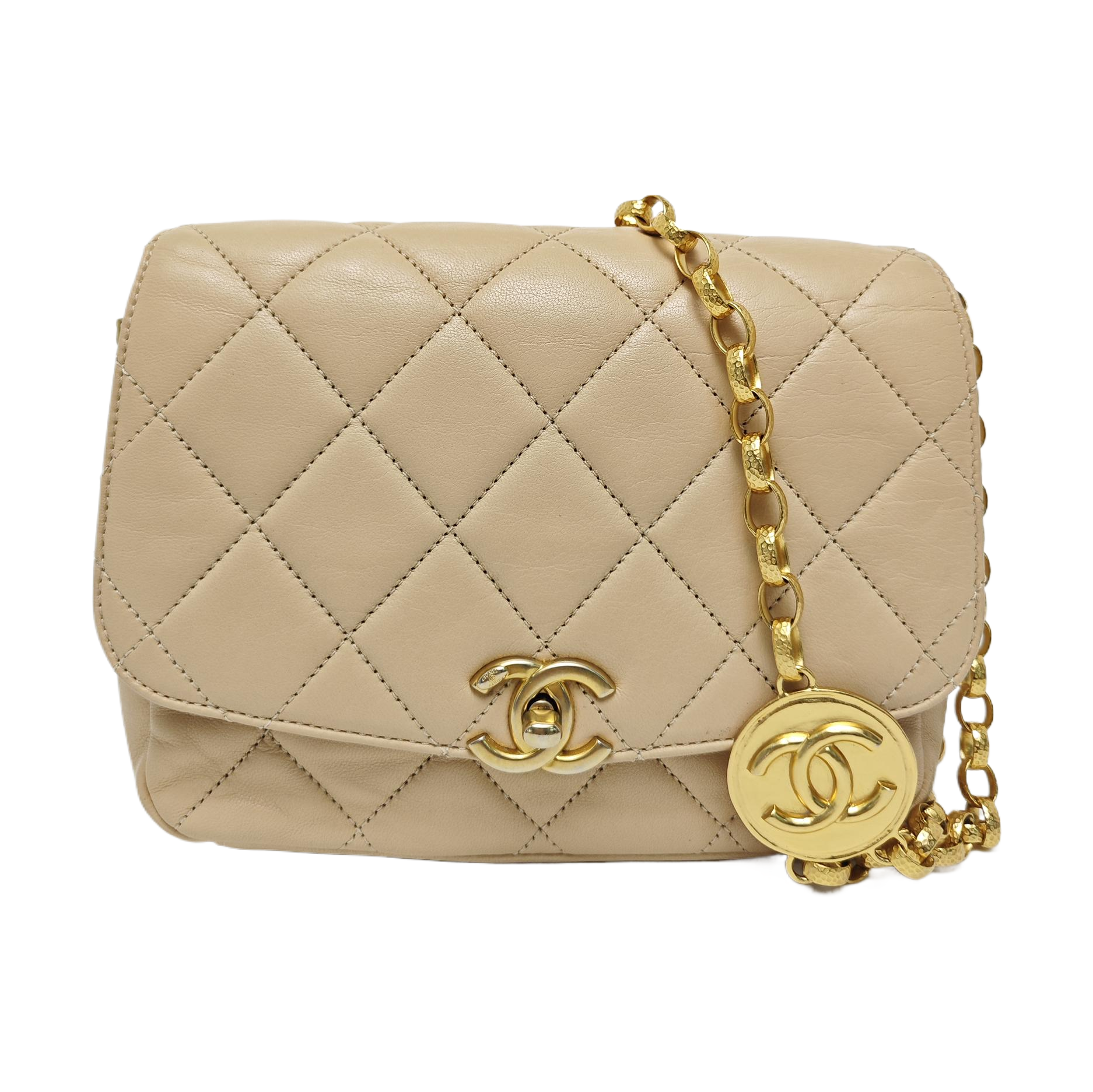 Quilted Lambskin Shoulder Bag Beige