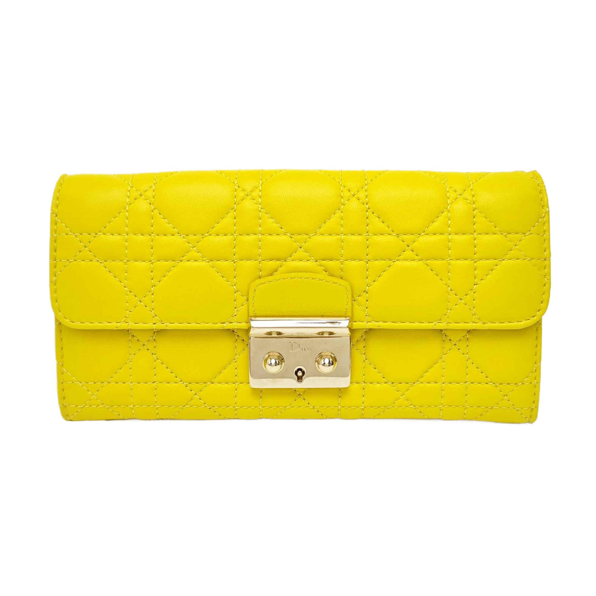Miss Dior Cannage Lambskin Yellow Wallet