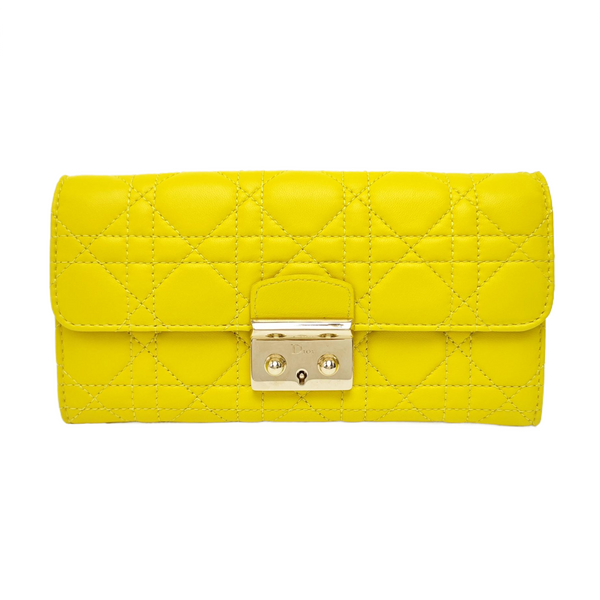 Miss Dior Cannage Lambskin Yellow Wallet